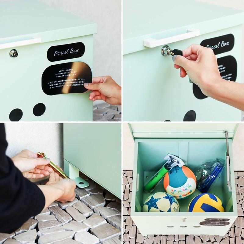 宅配ボックス おしゃれ ベージュ グリーン 北欧 カントリー かわいい モダン 一戸建て 一軒家 宅配BOX 鍵付き 施錠 高級感 1段 スリット窓 玄関前 本体完成品 | ブランド登録なし | 10