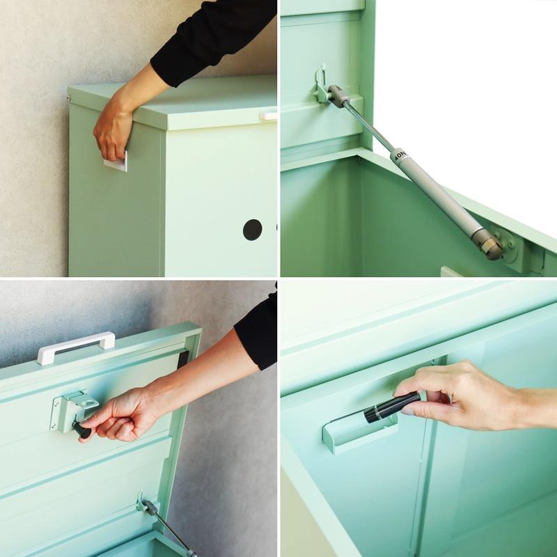 宅配ボックス おしゃれ ベージュ グリーン 北欧 カントリー かわいい モダン 一戸建て 一軒家 宅配BOX 鍵付き 施錠 高級感 1段 スリット窓 玄関前 本体完成品 | ブランド登録なし | 11