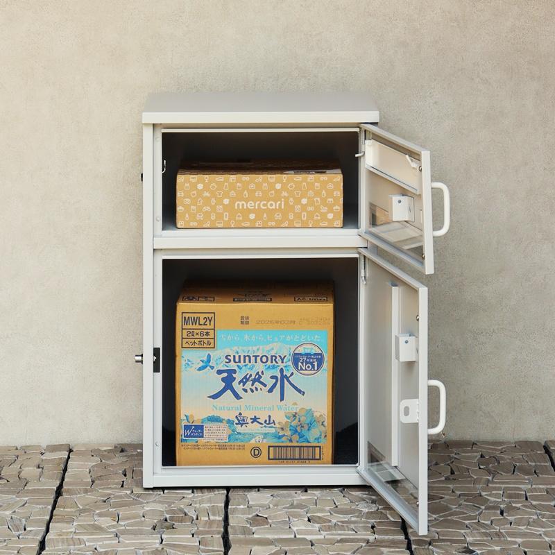 宅配ボックス付ポスト スタンド型 自立 おしゃれ シンプル 2段 ブルー グレー 一戸建て 一軒家 宅配BOX 鍵付き 施錠 セキュリティー 玄関前 完成品 | ブランド登録なし | 07