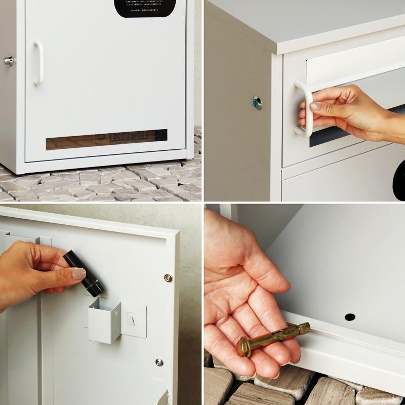 宅配ボックス付ポスト スタンド型 自立 おしゃれ シンプル 2段 ブルー グレー 一戸建て 一軒家 宅配BOX 鍵付き 施錠 セキュリティー 玄関前 完成品 | ブランド登録なし | 09