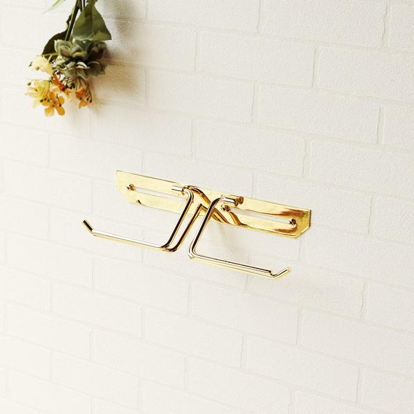 トイレットペーパーホルダー 真鍮 ダブル おしゃれ 北欧 アンティーク ゴールド 金色 カバー 高級感 タオルハンガー レトロ モダン クラシック 紙巻器 完成品 | ブランド登録なし | 02