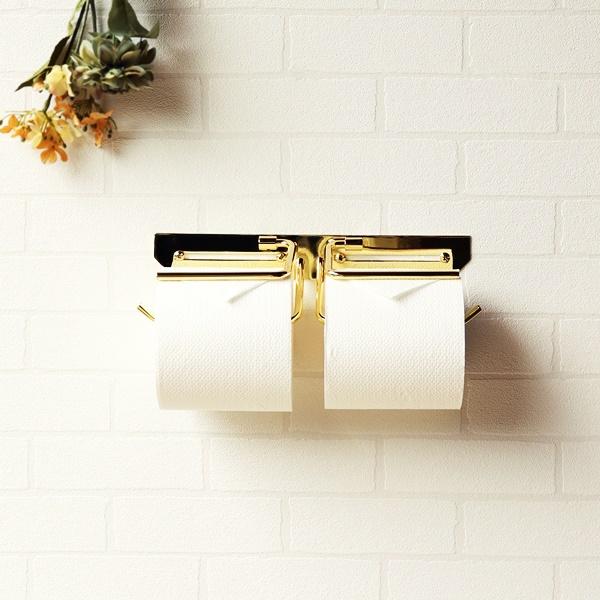 トイレットペーパーホルダー 真鍮 ダブル おしゃれ 北欧 アンティーク ゴールド 金色 カバー 高級感 タオルハンガー レトロ モダン クラシック 紙巻器 完成品 | ブランド登録なし | 03