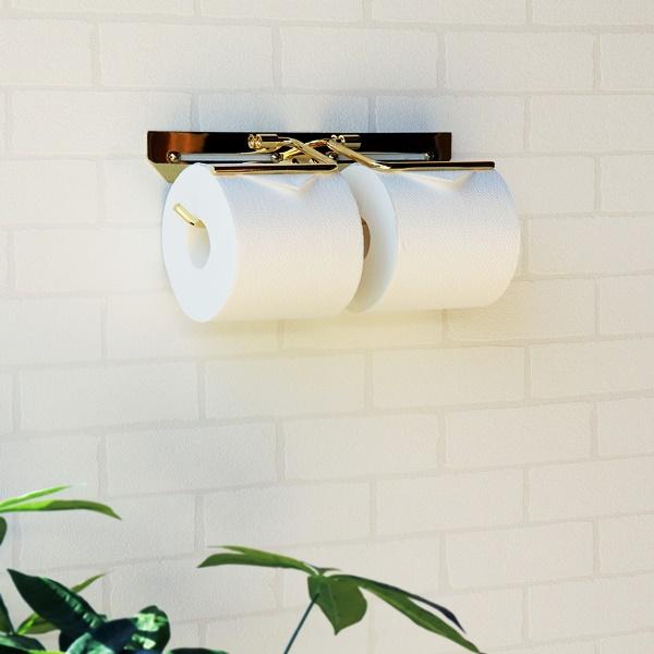 トイレットペーパーホルダー 真鍮 ダブル おしゃれ 北欧 アンティーク ゴールド 金色 カバー 高級感 タオルハンガー レトロ モダン クラシック 紙巻器 完成品 | ブランド登録なし | 04