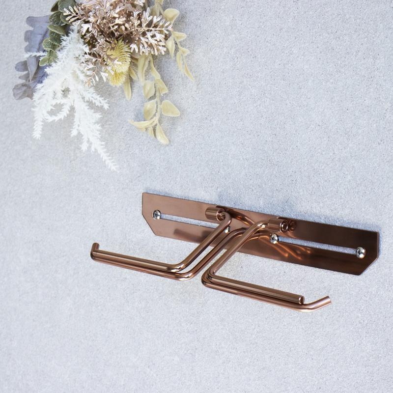 トイレットペーパーホルダー 完成品 ピンクゴールド ステンレス ダブル 2連 スタイリッシュ おしゃれ シンプルモダン ホテルライク かっこいい 北欧 モダン | ブランド登録なし | 04