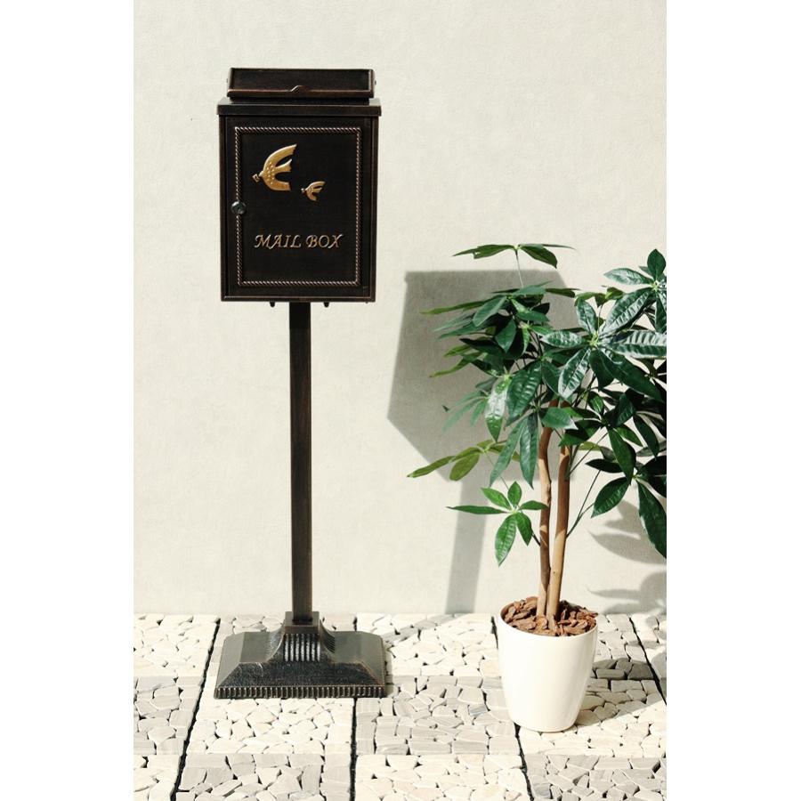 鋳物スタンドポスト おしゃれ ポスト 置き型 郵便受け 新聞受け 鍵付き 北欧 高級感 メールボックス ブロンズ グリーン レトロ モダン Kotorino-コトリノ | ブランド登録なし | 02