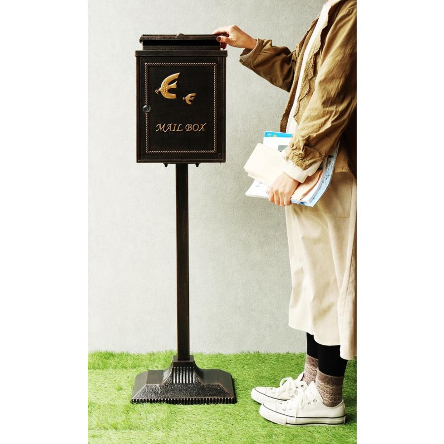 鋳物スタンドポスト おしゃれ ポスト 置き型 郵便受け 新聞受け 鍵付き 北欧 高級感 メールボックス ブロンズ グリーン レトロ モダン Kotorino-コトリノ | ブランド登録なし | 04