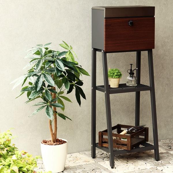 スタンドポスト 郵便ポスト おしゃれ 置き型 郵便受け 北欧 一戸建て メールボックス 鍵付き ダイヤル式 レトロ アンティーク 棚付き ブラウン ホワイト |  | 02