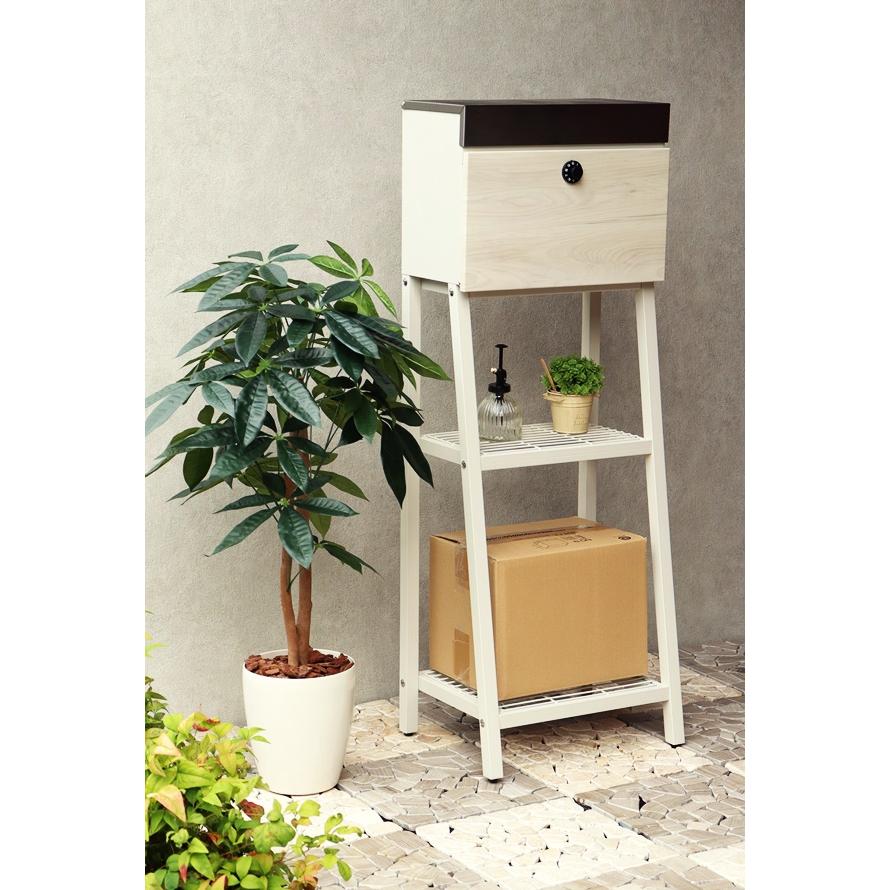 スタンドポスト 郵便ポスト おしゃれ 置き型 郵便受け 北欧 一戸建て メールボックス 鍵付き ダイヤル式 レトロ アンティーク 棚付き ブラウン ホワイト |  | 03