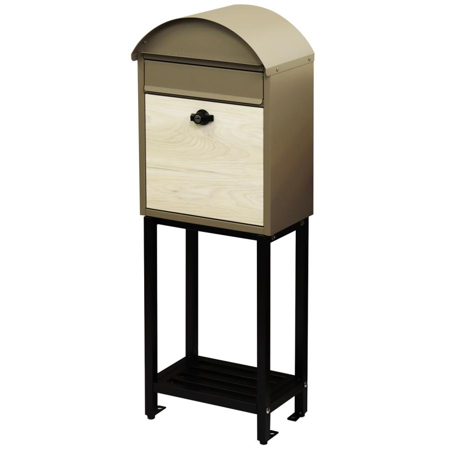 スタンドポスト おしゃれ 自立 置き型 郵便ポスト 郵便受け スタンドタイプ 戸建て レトロ 北欧 アンティーク モダン 木目 ダークグレー ベージュ 鍵付 一戸建て | ブランド登録なし | 14
