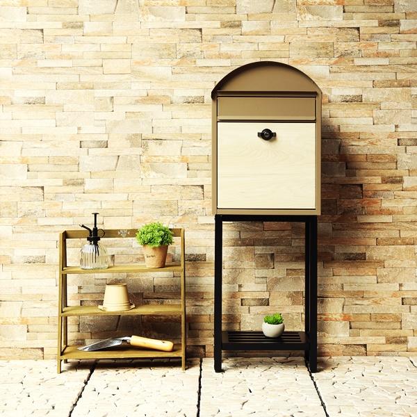 スタンドポスト おしゃれ 自立 置き型 郵便ポスト 郵便受け スタンドタイプ 戸建て レトロ 北欧 アンティーク モダン 木目 ダークグレー ベージュ 鍵付 一戸建て | ブランド登録なし | 04