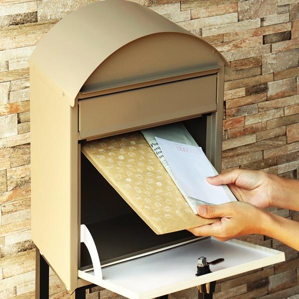 スタンドポスト おしゃれ 自立 置き型 郵便ポスト 郵便受け スタンドタイプ 戸建て レトロ 北欧 アンティーク モダン 木目 ダークグレー ベージュ 鍵付 一戸建て | ブランド登録なし | 07