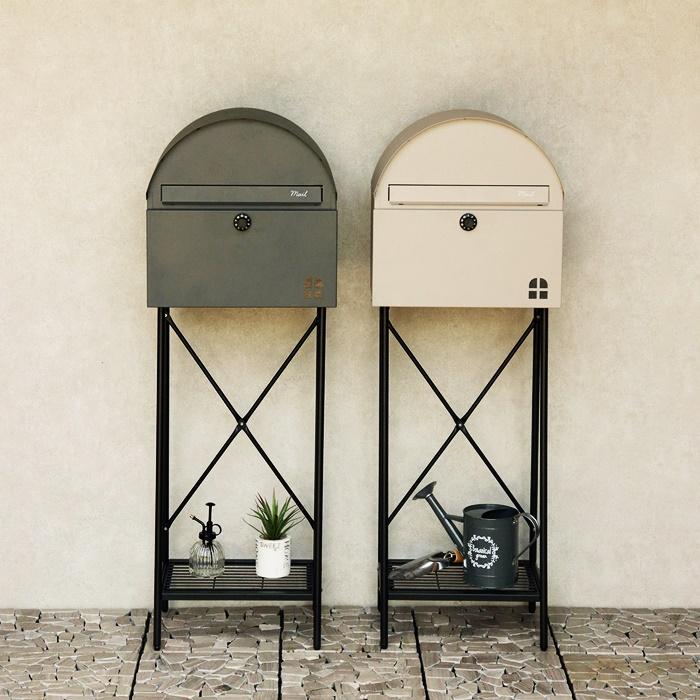 郵便ポスト スタンド式 ダイヤル錠 グレー ライトベージュ スタンドポスト 鍵付き おしゃれ レトロ 自立 北欧 カントリー モダン アンティーク 一軒家 戸建て | ブランド登録なし