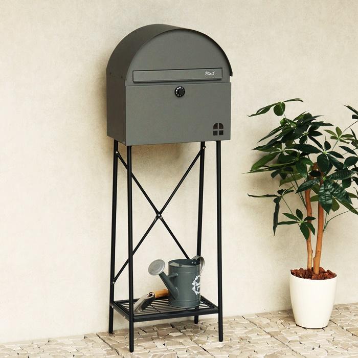 郵便ポスト スタンド式 ダイヤル錠 グレー ライトベージュ スタンドポスト 鍵付き おしゃれ レトロ 自立 北欧 カントリー モダン アンティーク 一軒家 戸建て | ブランド登録なし | 04