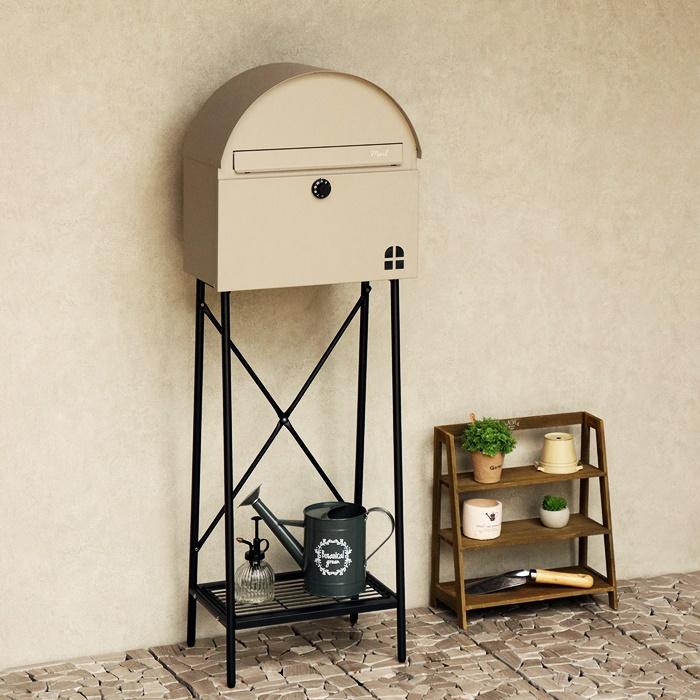 郵便ポスト スタンド式 ダイヤル錠 グレー ライトベージュ スタンドポスト 鍵付き おしゃれ レトロ 自立 北欧 カントリー モダン アンティーク 一軒家 戸建て | ブランド登録なし | 05