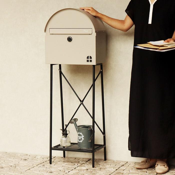 郵便ポスト スタンド式 ダイヤル錠 グレー ライトベージュ スタンドポスト 鍵付き おしゃれ レトロ 自立 北欧 カントリー モダン アンティーク 一軒家 戸建て | ブランド登録なし | 06