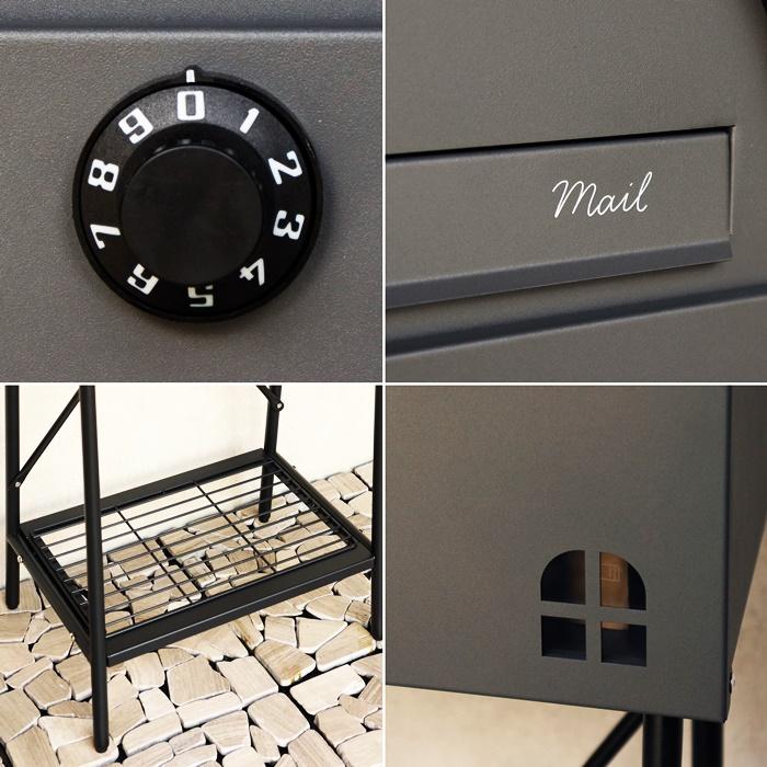 郵便ポスト スタンド式 ダイヤル錠 グレー ライトベージュ スタンドポスト 鍵付き おしゃれ レトロ 自立 北欧 カントリー モダン アンティーク 一軒家 戸建て | ブランド登録なし | 10