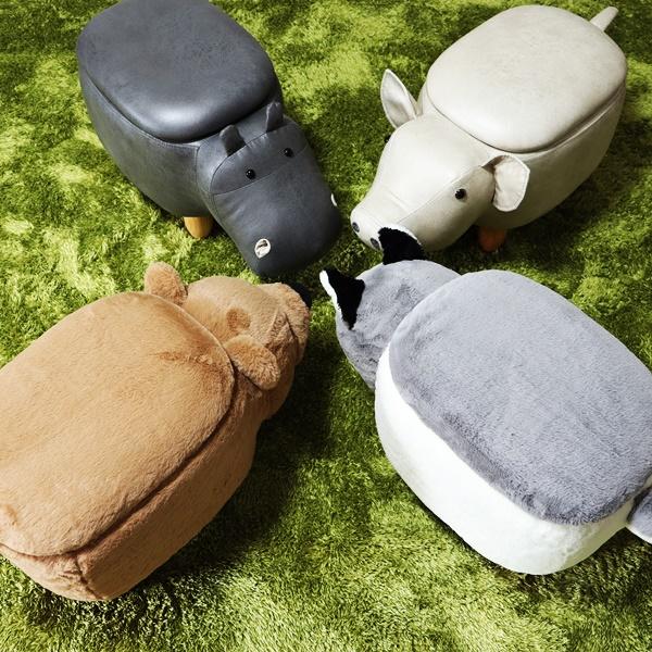 収納付きアニマルスツール 収納スツール オットマン 腰掛け かわいい おしゃれ キッズ 収納ボックス ローチェア ハスキー クマ カバ ブタ Annie-アニー | ブランド登録なし