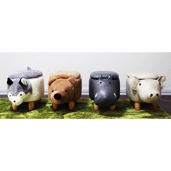 収納付きアニマルスツール 収納スツール オットマン 腰掛け かわいい おしゃれ キッズ 収納ボックス ローチェア ハスキー クマ カバ ブタ Annie-アニー | ブランド登録なし | 05