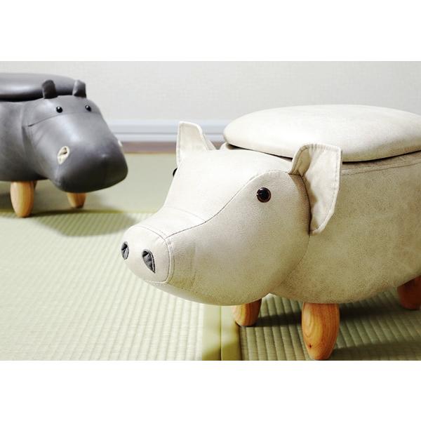 収納付きアニマルスツール 収納スツール オットマン 腰掛け かわいい おしゃれ キッズ 収納ボックス ローチェア ハスキー クマ カバ ブタ Annie-アニー | ブランド登録なし | 07