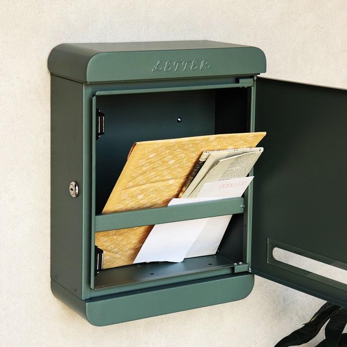 壁掛けポスト 鍵付き 金属製 ボルドー/フォレストグリーン おしゃれ 郵便ポスト レトロ 北欧 ヨーロピアン アンティーク シリンダー錠 ヨーロッパ | ブランド登録なし | 06