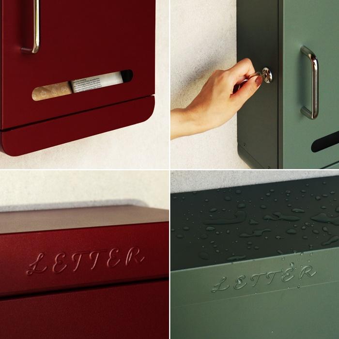 壁掛けポスト 鍵付き 金属製 ボルドー/フォレストグリーン おしゃれ 郵便ポスト レトロ 北欧 ヨーロピアン アンティーク シリンダー錠 ヨーロッパ | ブランド登録なし | 08