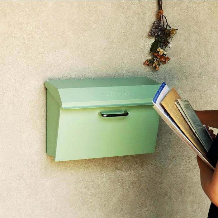 郵便ポスト 壁掛け 鍵付き セージグリーン/クリーム 壁掛けポスト おしゃれ レトロ 北欧 ヨーロピアン アンティーク シリンダー錠 ヨーロッパ | ブランド登録なし | 03