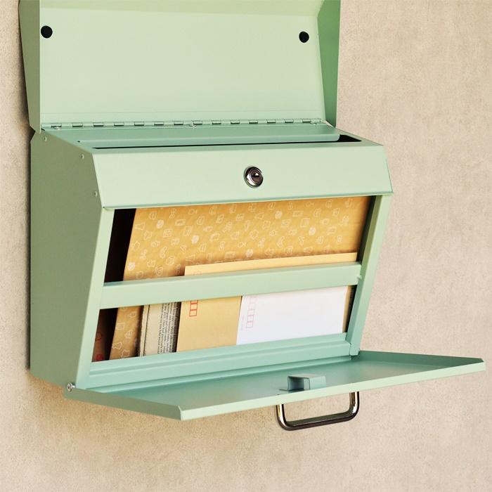 郵便ポスト 壁掛け 鍵付き セージグリーン/クリーム 壁掛けポスト おしゃれ レトロ 北欧 ヨーロピアン アンティーク シリンダー錠 ヨーロッパ | ブランド登録なし | 09