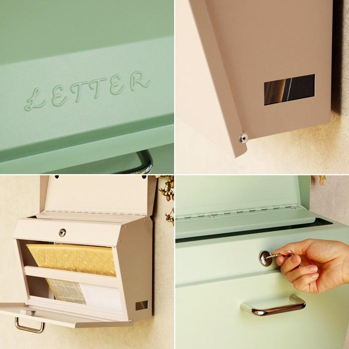 郵便ポスト 壁掛け 鍵付き セージグリーン/クリーム 壁掛けポスト おしゃれ レトロ 北欧 ヨーロピアン アンティーク シリンダー錠 ヨーロッパ | ブランド登録なし | 10
