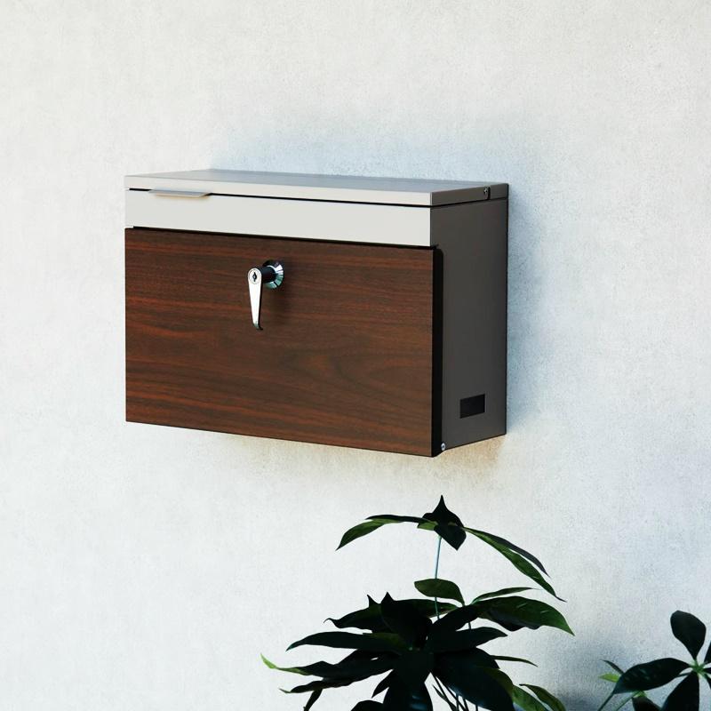 郵便ポスト 壁掛け グレー ベージュ 完成品 ブラウン 木目柄 鍵付き おしゃれ 北欧 モダン シリンダー錠 スリット窓 レトロ 和モダン 一戸建て 一軒家 新聞受け | ブランド登録なし | 03