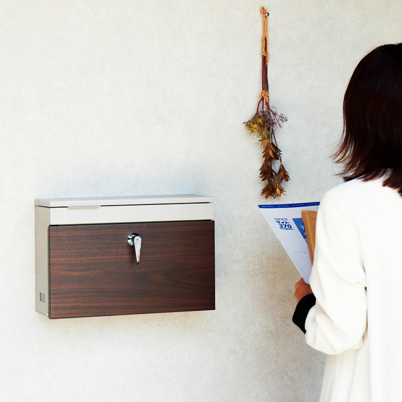 郵便ポスト 壁掛け グレー ベージュ 完成品 ブラウン 木目柄 鍵付き おしゃれ 北欧 モダン シリンダー錠 スリット窓 レトロ 和モダン 一戸建て 一軒家 新聞受け | ブランド登録なし | 07