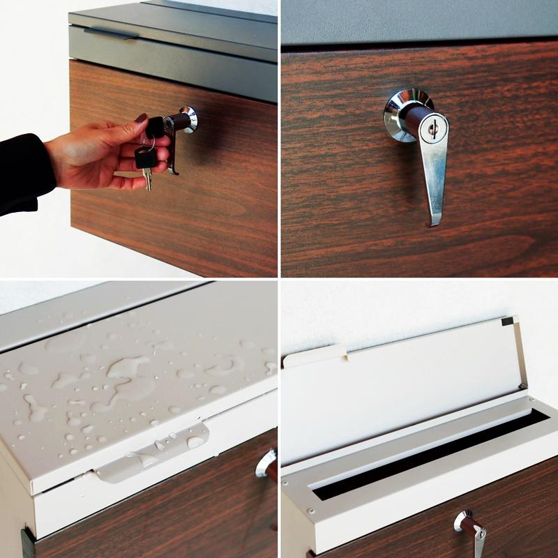 郵便ポスト 壁掛け グレー ベージュ 完成品 ブラウン 木目柄 鍵付き おしゃれ 北欧 モダン シリンダー錠 スリット窓 レトロ 和モダン 一戸建て 一軒家 新聞受け | ブランド登録なし | 09