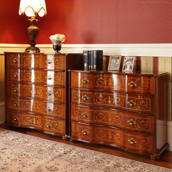 イタリア 家具 ヴェローナクラシック 丸脚4段チェスト W87cm  丸脚 輸入家具 アンティーク風 イタリア製 おしゃれ 高級感 木製 天然木 リモート 在宅 |  | 01