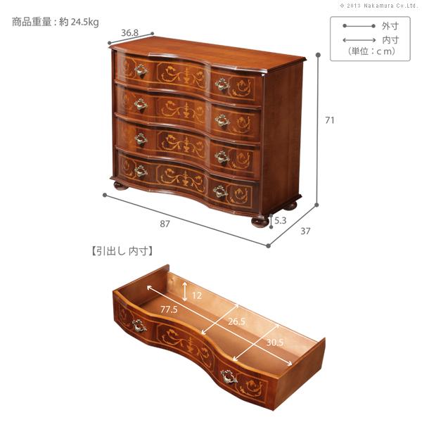 イタリア 家具 ヴェローナクラシック 丸脚4段チェスト W87cm  丸脚 輸入家具 アンティーク風 イタリア製 おしゃれ 高級感 木製 天然木 リモート 在宅 |  | 03