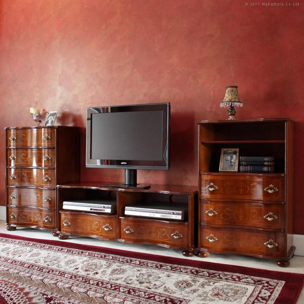 イタリア 家具 ヴェローナクラシック 丸脚3段オープンチェスト（棚板あり） W58cm  丸脚 輸入家具 アンティーク風 イタリア製 おしゃれ 高級感 木製 在宅 |  | 01