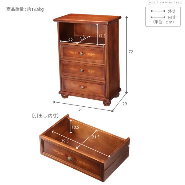 イタリア 家具 ヴェローナクラシック 丸脚3段オープンチェスト W51cm  丸脚 輸入家具 アンティーク風 イタリア製 おしゃれ 高級感 木製 天然木 リモート 在宅 |  | 03