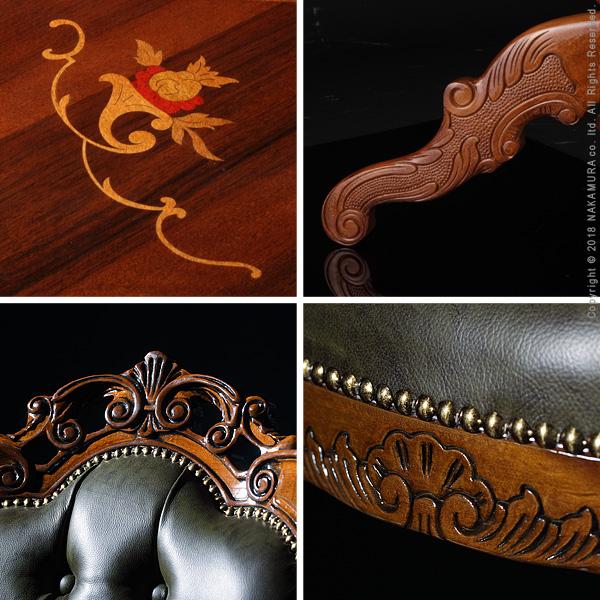 イタリア 家具 ヴェローナクラシック ダイニング5点セット:テーブル幅135cm+チェア-革張り4脚 猫脚 輸入家具 アンティーク風 イタリア製 おしゃれ 高級感 在宅 |  | 03