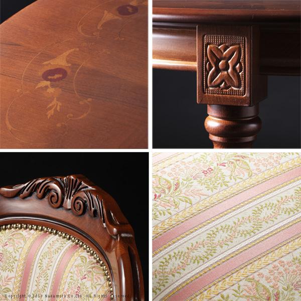 イタリア 家具 ヴェローナクラシック ダイニング5点セット:テーブル幅110cm+チェア-ミックスピンク4脚 猫脚 輸入家具 アンティーク風 イタリア製 おしゃれ 在宅 |  | 03