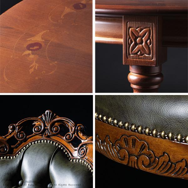 イタリア 家具 ヴェローナクラシック ダイニング5点セット:テーブル幅110cm+チェア-革張り4脚 猫脚 輸入家具 アンティーク風 イタリア製 おしゃれ 高級感 在宅 |  | 03