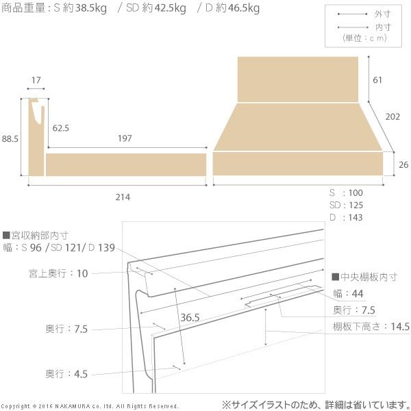 フランスベッド ダブル ライト・棚付きベッド 〔ジェラルド〕 収納なし ダブル ベッドフレームのみ フレーム |  | 02