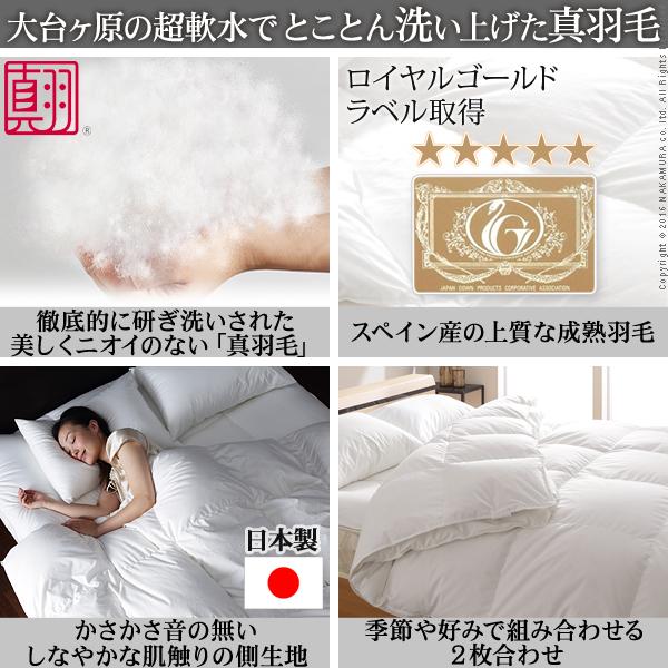 羽毛布団 セミダブル スペイン産ホワイトダック 成熟羽毛寝具シリーズ 〔真羽毛〕 2枚合わせ掛け布団 セミダブル ロングサイズ 日本製 |  | 01