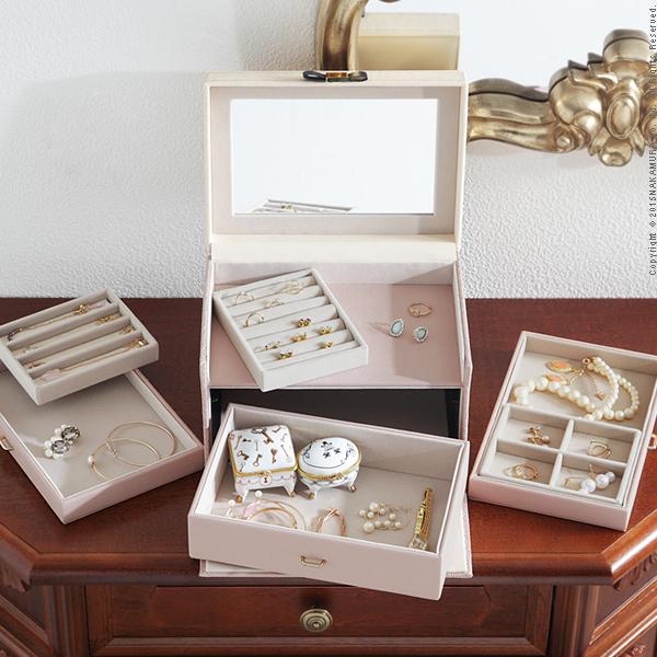 ジュエリーボックス アクセサリーケース 収納 鏡 ミラー付き3段収納 ジュエリーボックス 〔アラベスク〕 小物入れ 引出し ネックレス 指輪 ピアス |  | 02