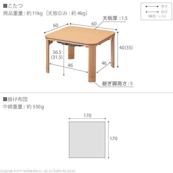 こたつ 折りたたみ フラットヒーター折れ脚こたつ 〔フラットモリス〕 60ｘ60cm+保温綿入り掛布団無地 2点セット 正方形 |  | 02
