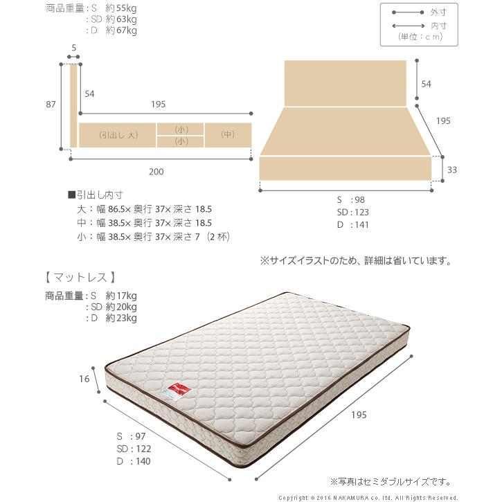 フランスベッド フラットヘッドボードベッド-グリフィン- 深型引出しタイプ ダブル マルチラススーパースプリングマットレスセット | フランスベッド | 02