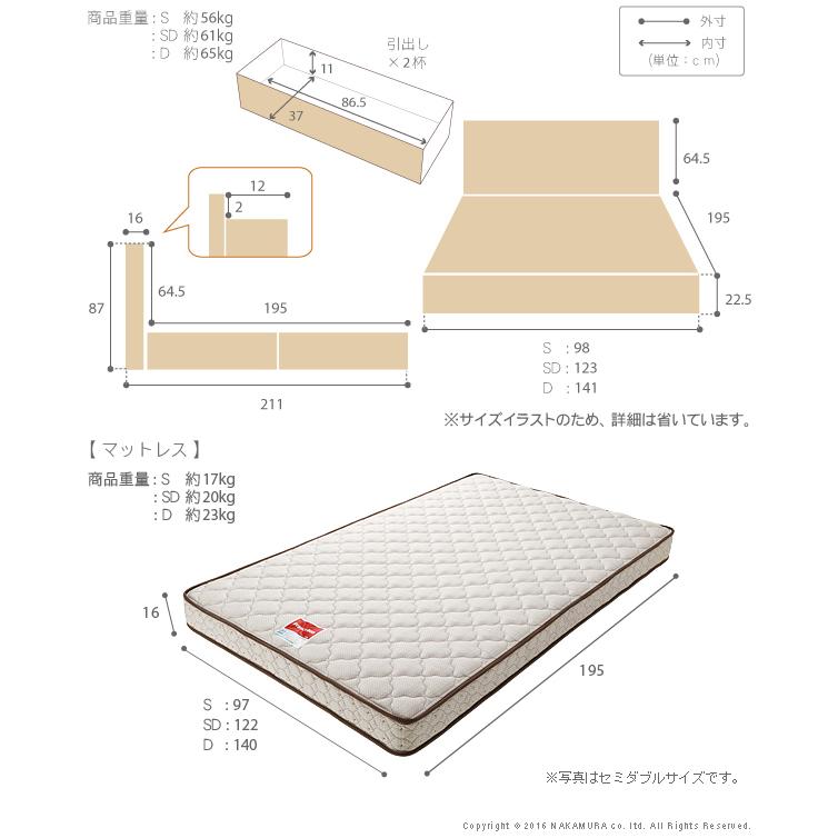 フランスベッド ライト・棚付きベッド-グラディス- 引出しタイプ シングル マルチラススーパースプリングマットレスセット | フランスベッド | 02