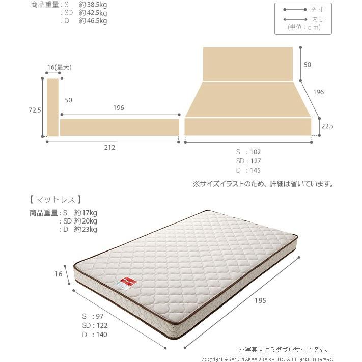 フランスベッド ダブル ライト・棚付きベッド 〔クレイグ〕 収納なし ダブル マルチラススーパースプリングマットレスセット マットレス付き | フランスベッド | 02