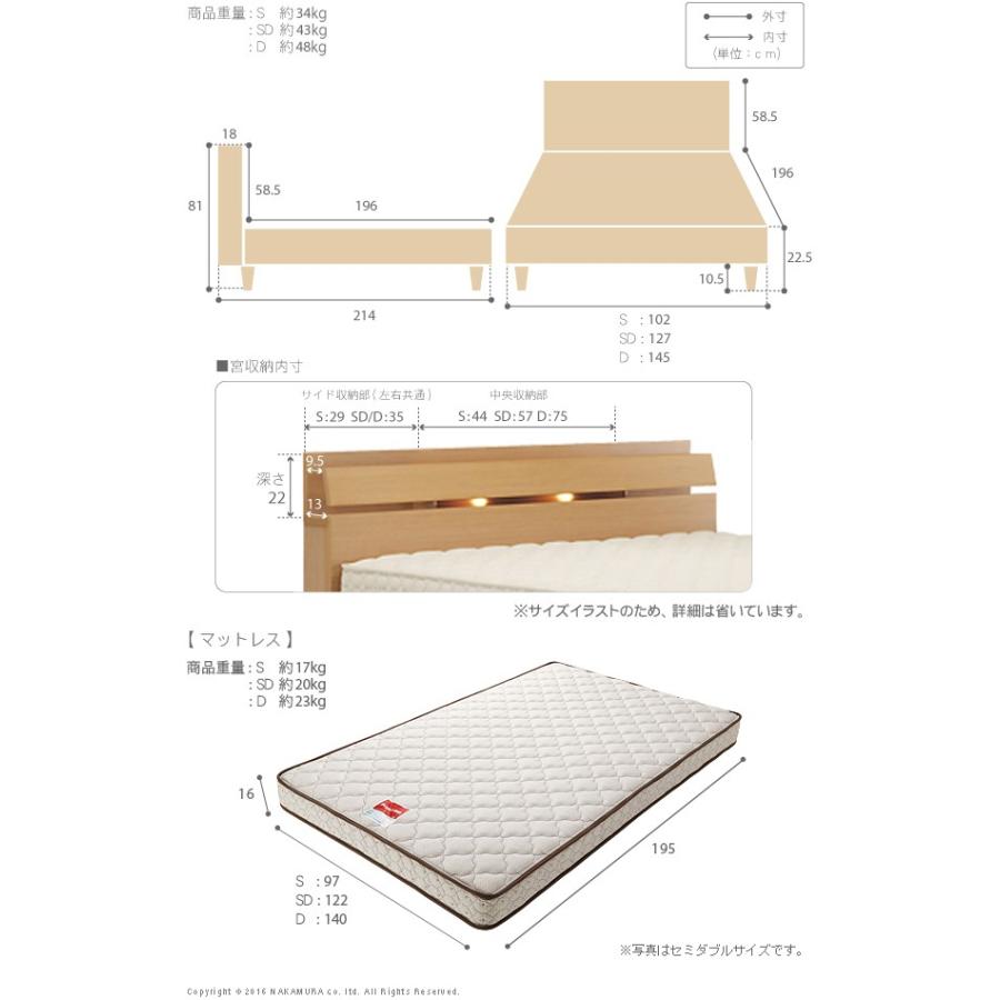 フランスベッド ライト・棚付きベッド-ウォーレン- レッグタイプ ダブル マルチラススーパースプリングマットレスセット | フランスベッド | 02