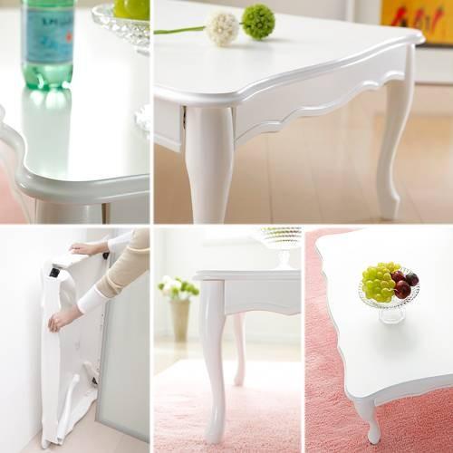 テーブル ローテーブル 折れ脚式猫脚テーブル 〔リサナ〕105×75cm 折りたたみ 折り畳み センターテーブル 猫足 ホワイト 白 座卓 |  | 01