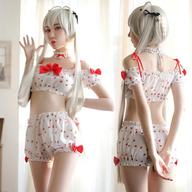 苺柄 トップとパンツセット セクシーランジェリー セクシー女性下着 透け透け 過激 大人 女性 レディース エロい服 コスプレ セクシー【8893】 | 