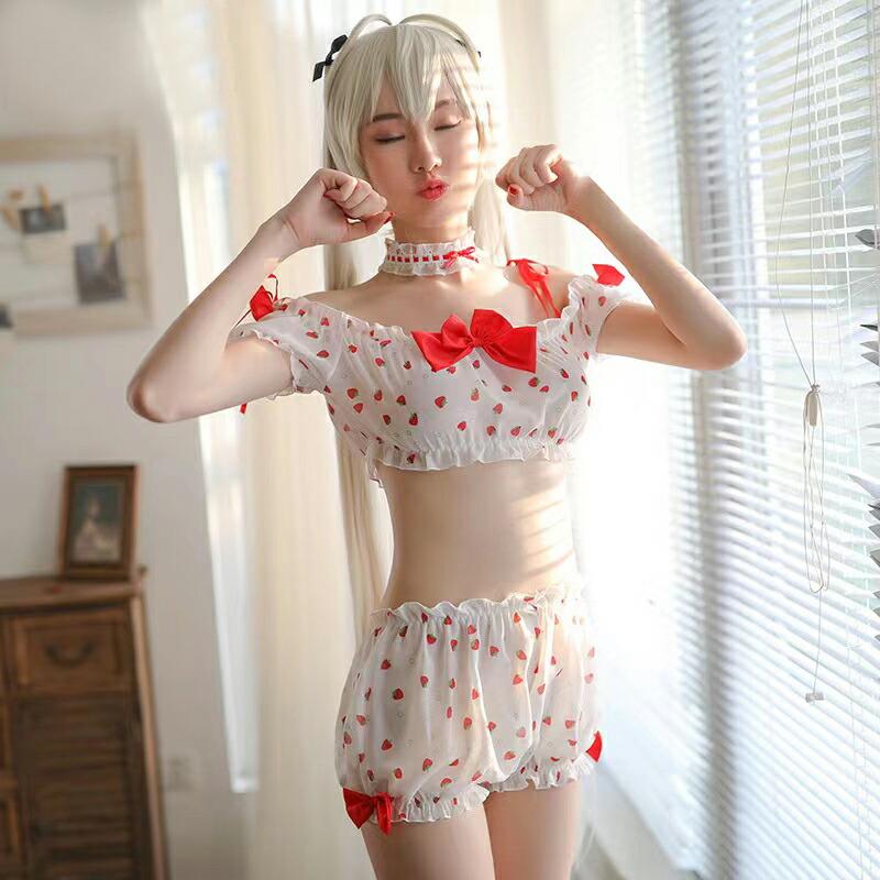 苺柄 トップとパンツセット セクシーランジェリー セクシー女性下着 透け透け 過激 大人 女性 レディース エロい服 コスプレ セクシー【8893】 |  | 01