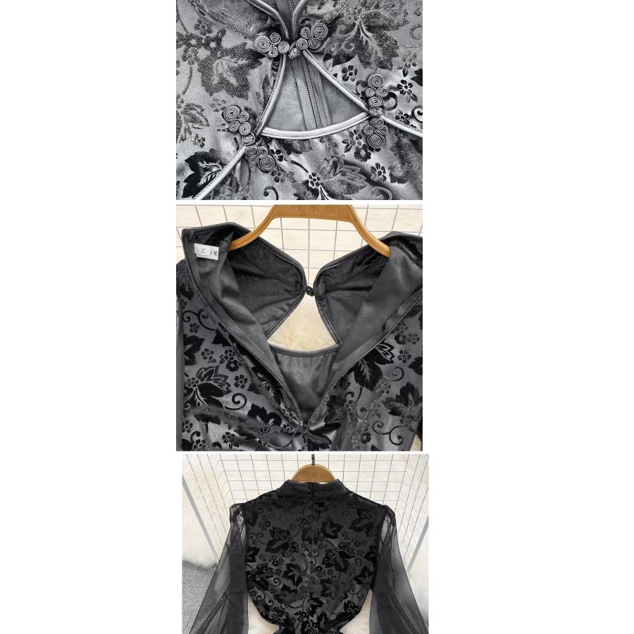 黒色 長袖 ロング丈 ストレッチ チャイナドレス パーティードレス コスプレ衣装 女性 チャイナ服 セクシー コスチューム 仮装 レディース 可愛い【3241】 |  | 09